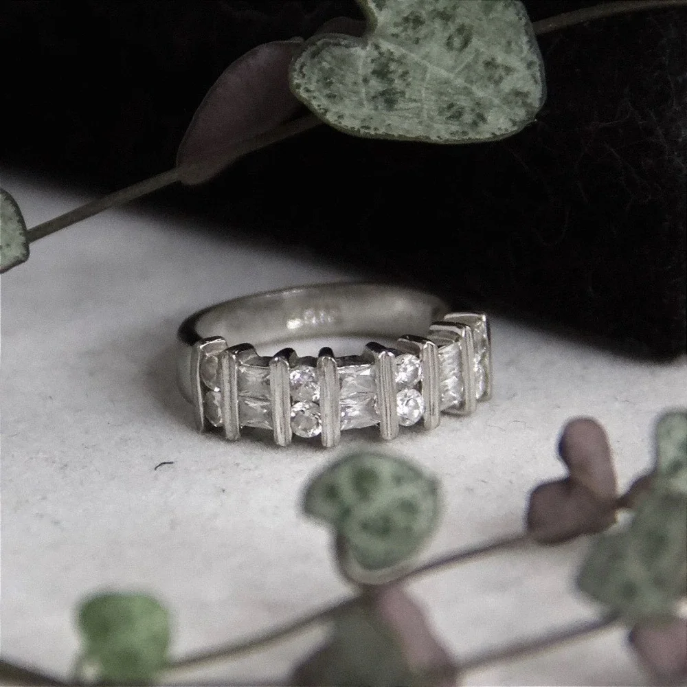 Sterling Silver 925 Baguette Round Cubic Zirconia Channel Set Band Ring Size 7.5